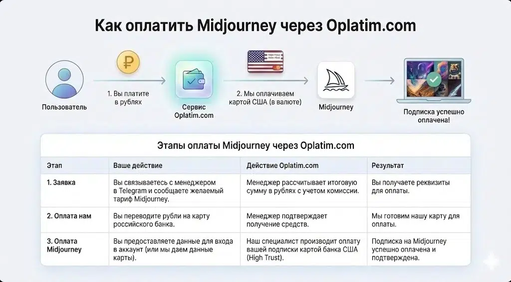Оплата Midjourney через посредника