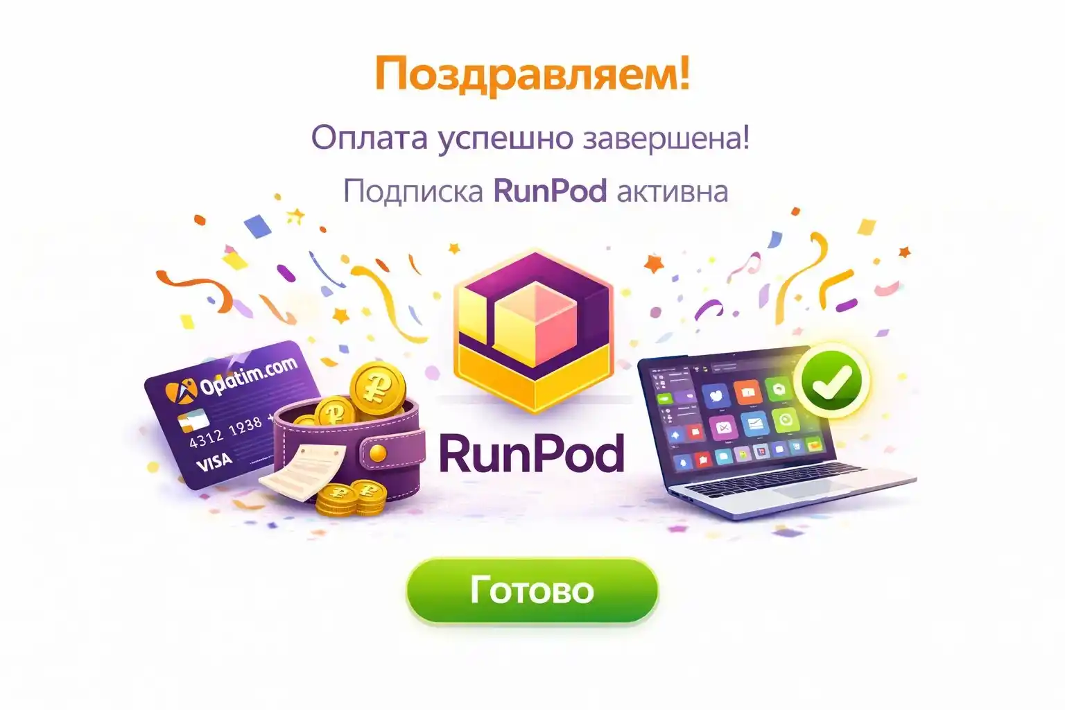 Успешное пополнение баланса RunPod