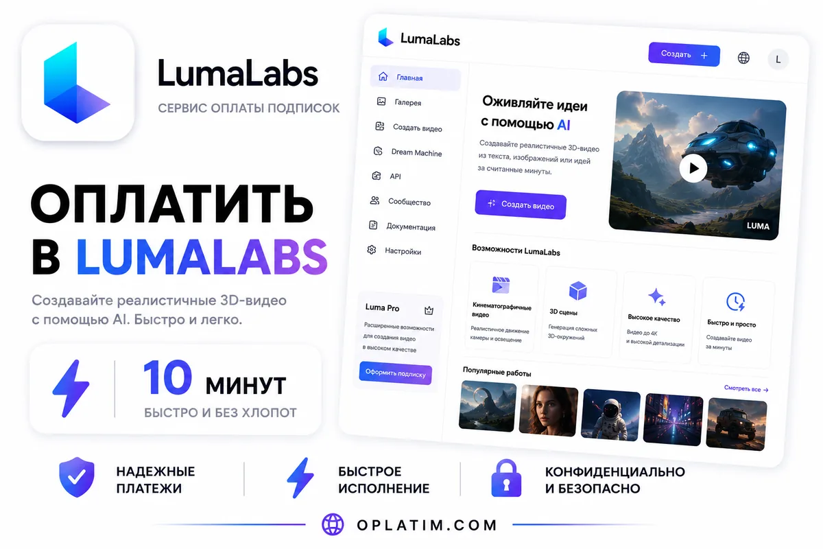 Оплатить подписку Luma Dream Machine в России картой МИР