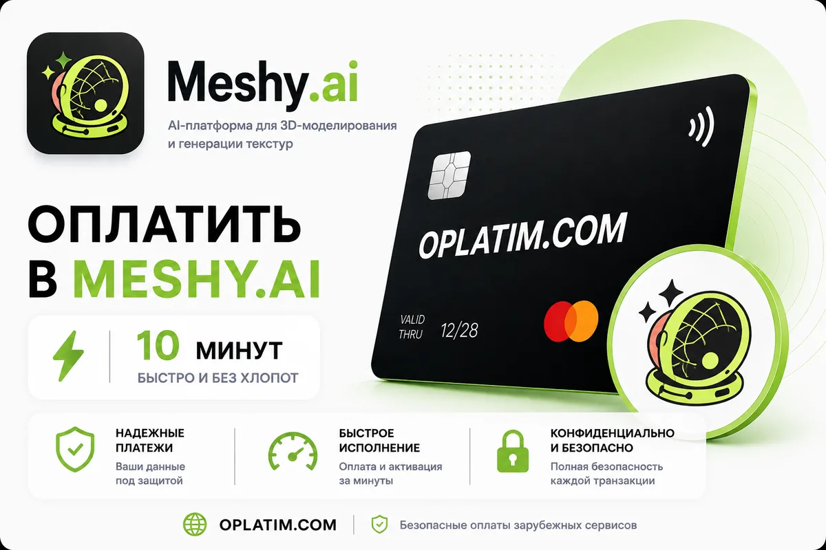 Оплатить подписку Meshy из России картой МИР