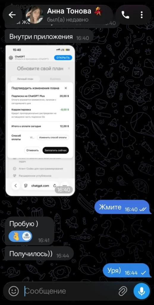 Отзыв клиента об оплате зарубежного сервиса через Oplatim.com, скриншот из Telegram 16