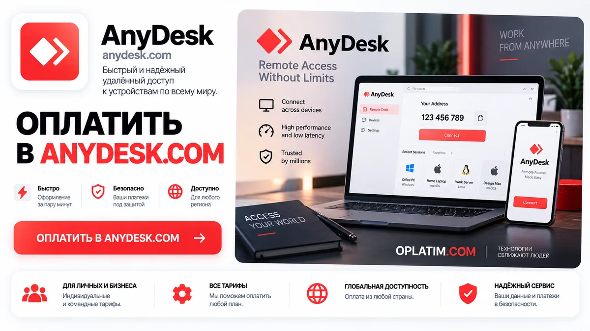 Подписка AnyDesk в России, оплата из РФ за 10-15 минут