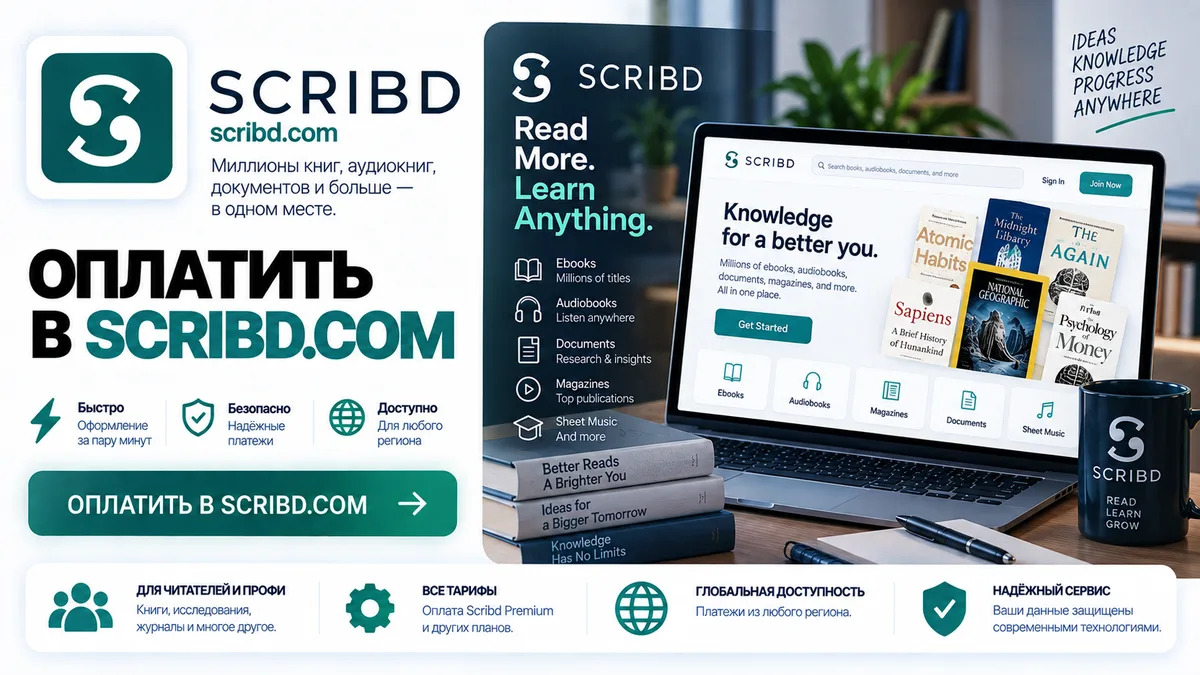 Подписка Scribd в России, оплата из РФ за 10-15 минут
