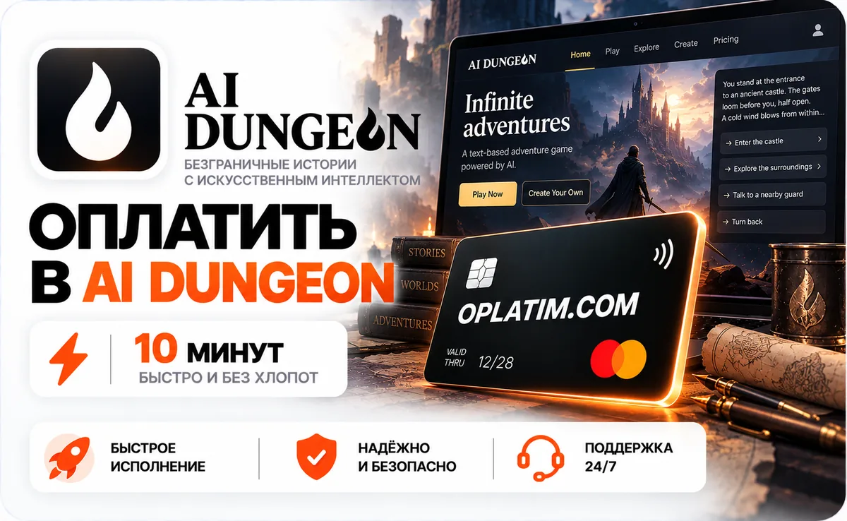 Подписка AI Dungeon в России, оплата картой РФ